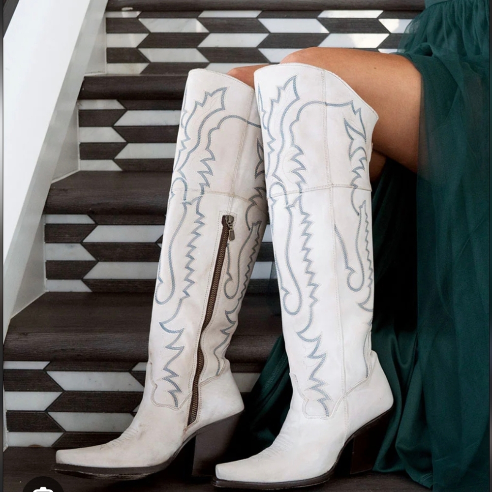 DAN POST DP4377 "Loverly" tall top white leather cowgirl western boots NWT - Picture 5 of 8